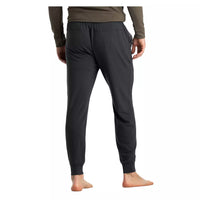 Men's jogger pants in dark charcoal, back view, with elastic waistband and ribbed cuffs