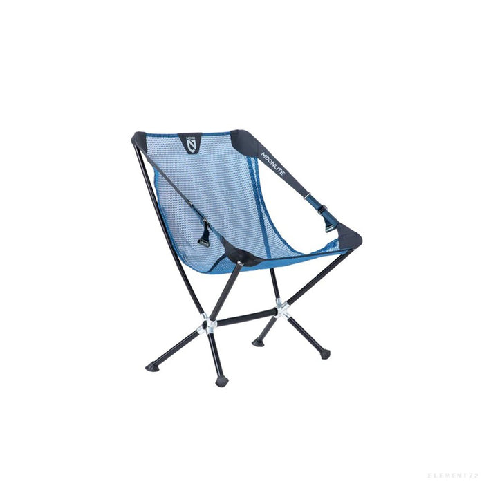 Lightweight camping chair with blue mesh seat and collapsible aluminum frame