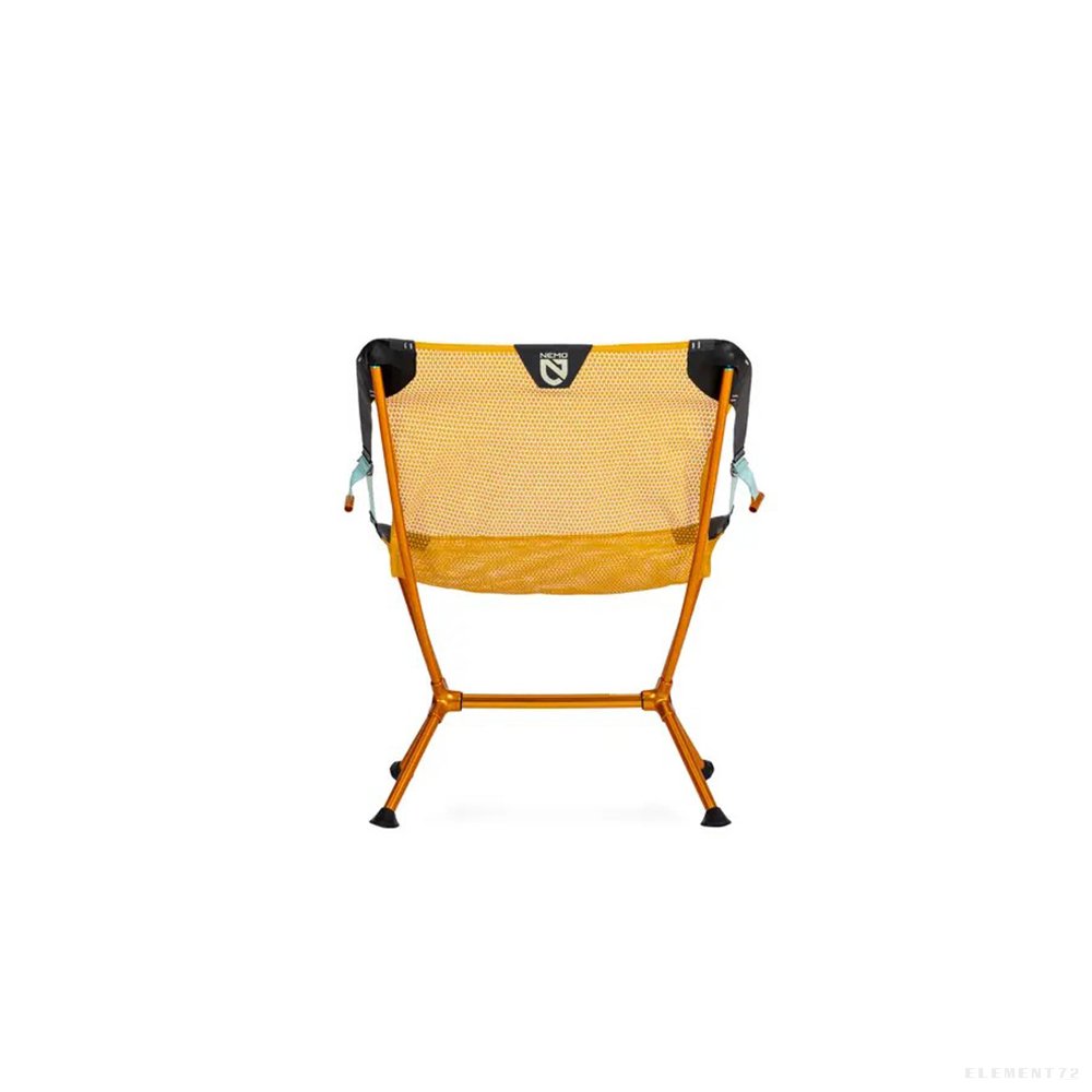 Orange aluminum frame reclining camping chair with yellow mesh seat and backrest