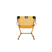 Orange aluminum frame reclining camping chair with yellow mesh seat and backrest