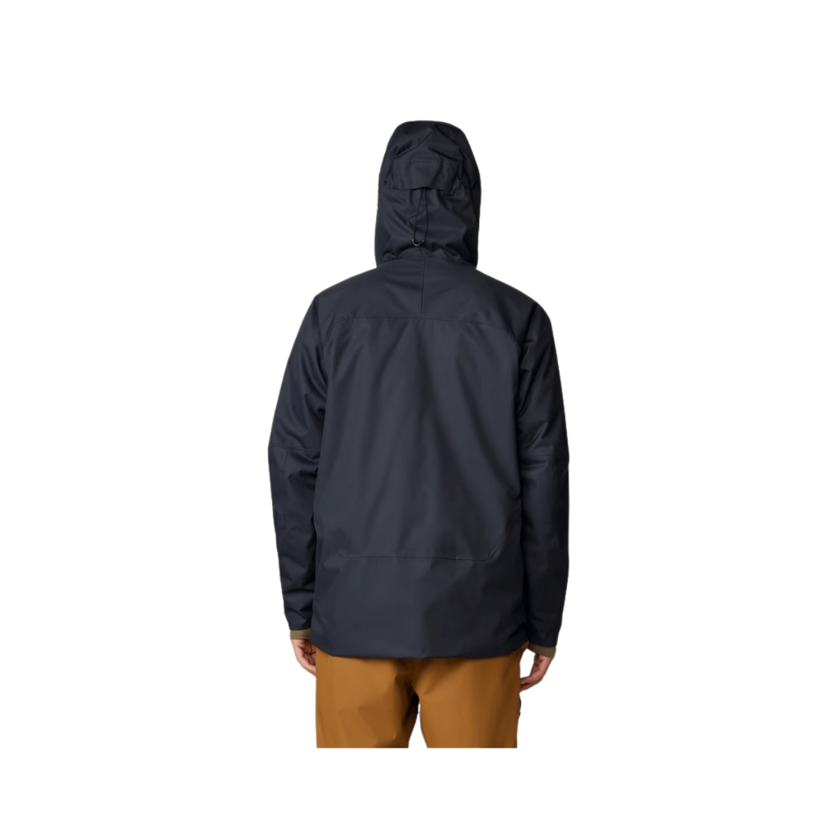Men's insulated hooded jacket shown from the back, featuring adjustable hood and clean seam lines