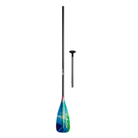 Two-piece fiberglass stand-up paddle with colorful gradient blade and black shaft