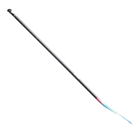Two-piece stand-up paddle with black shaft and multicolored gradient blade in diagonal view