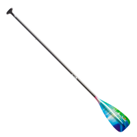 Two-piece stand-up paddle with carbon fiber shaft and colorful gradient blade featuring aurora pattern