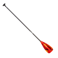 Two-piece stand-up paddle with carbon fiber shaft and red-orange gradient blade