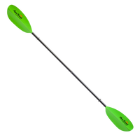 Two-piece kayak paddle with bright green blades and black carbon fiber shaft on white background