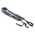Woven tapestry camera strap with colorful geometric pattern and black leather ends and buckle clips
