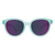 Round sunglasses with mint green frames and purple mirrored lenses, front view