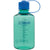 Translucent mint green narrow mouth water bottle with blue screw cap and loop tether, measurement markings visible
