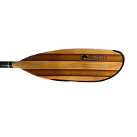 Wooden kayak paddle with laminated wood blade and carbon fiber shaft