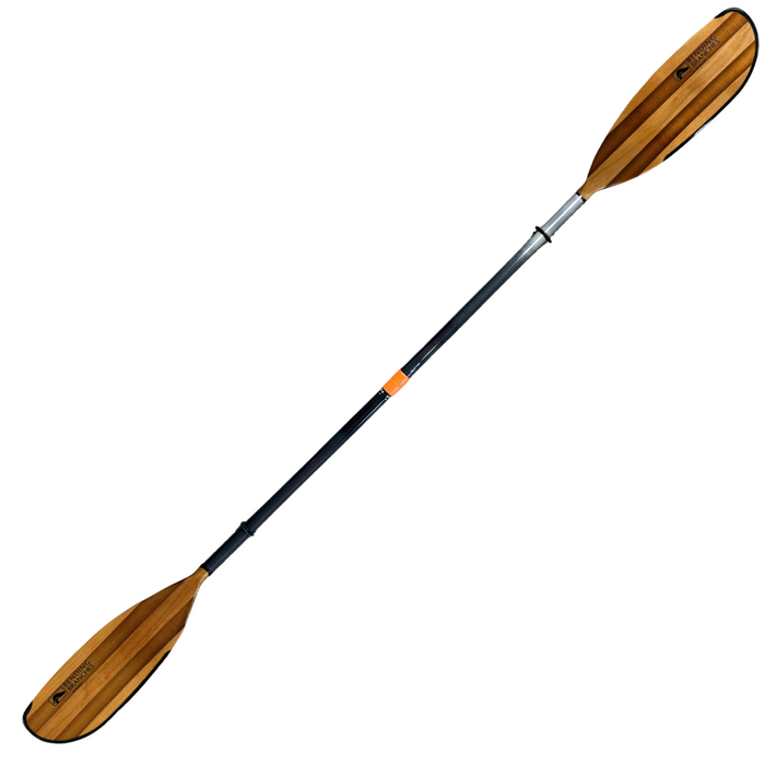 Wooden kayak paddle with carbon fiber shaft and adjustable ferrule system