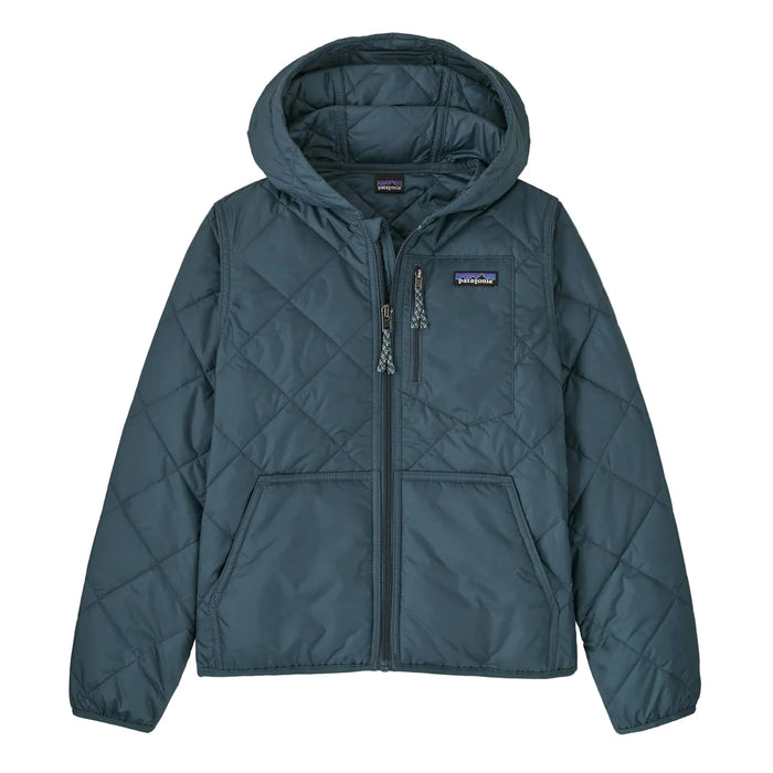 Kids' quilted hoody with diamond stitching, full zip, hood, and kangaroo pocket, front view