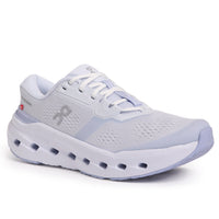 Light purple running shoe with mesh upper and white sole featuring ventilation holes, side view