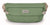 Green hip bag with roll-top flap, beige adjustable strap, and logo patch, front view