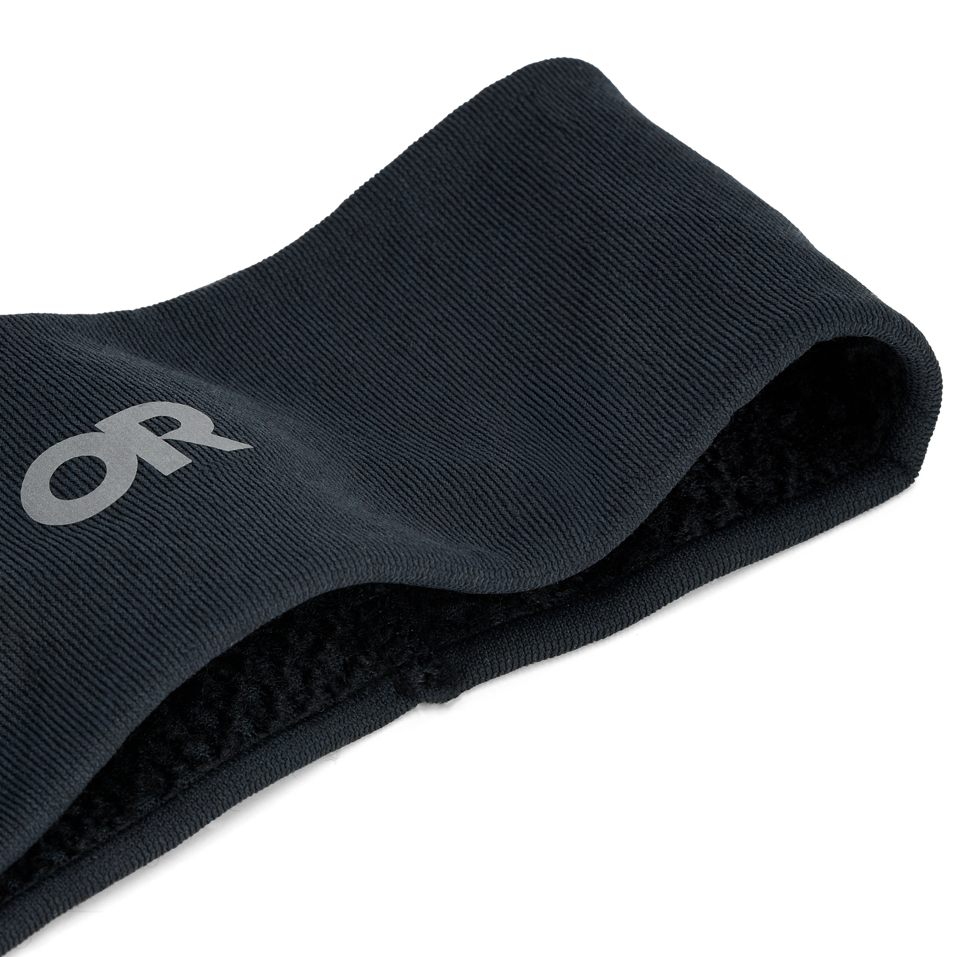 Close-up detail of fleece-lined athletic headband showing ribbed exterior and soft interior lining
