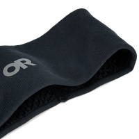 Close-up detail of fleece-lined athletic headband showing ribbed exterior and soft interior lining