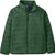 Kids' quilted puffer jacket in dark green with full zip and stand collar, front view