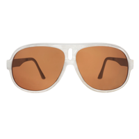 Aviator-style sunglasses with white frame and amber brown tinted lenses, front view
