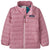 Light pink quilted baby down jacket with full zip and stand collar, front view