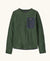 Kids' textured green crewneck fleece pullover with zippered chest pocket, flat lay view