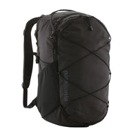 Black daypack backpack with zigzag cord lacing system and multiple zippered compartments