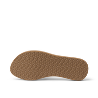 Bottom view of women's flip-flop sandal showing textured brown rubber sole