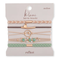 Set of five hair tie bracelets with braided, elastic, and beaded styles featuring gold wave charm