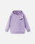 Light purple children's pullover hoodie with logo design, front view on white background