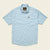 Men's short-sleeve snap-button shirt in light blue floral print, flat front view with dual chest pockets
