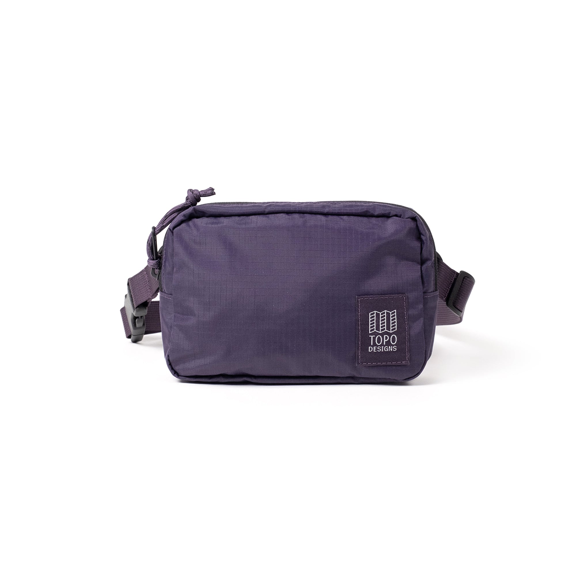 Deep purple ripstop belt bag with zipper closure and adjustable waist strap