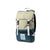 Two-tone hiking backpack with olive green top, teal bottom, white straps and buckles