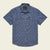 Men's short-sleeve western snap shirt in washed indigo with allover floral print, flat front view