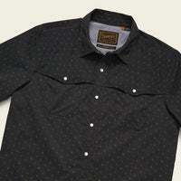 Black western-style shirt with small star pattern, snap buttons and chest pockets