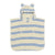 Children's hooded towel poncho with blue and white stripes and small ear details