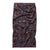 Floral patterned neck gaiter laid flat, black with red and pink flowers, tube style