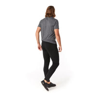 Men's black slim-fit active wind pants shown from back on male model with gray tee