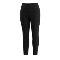 Black high-waist athletic leggings with side pocket, rear three-quarter view