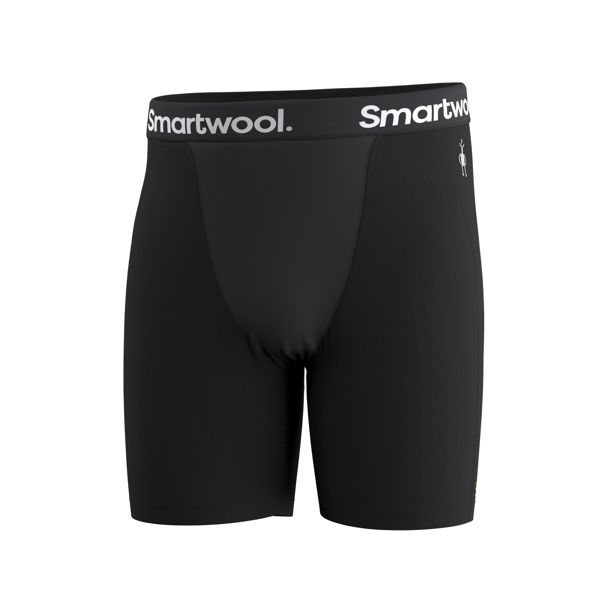 Black men's boxer brief underwear with branded elastic waistband, front view