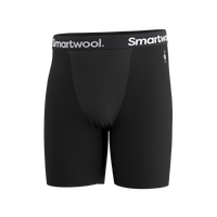 Black men's boxer brief underwear with branded elastic waistband, front view