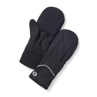 Pair of black wind-resistant mittens with grippy palm texture and reflective cuff detail