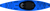 Blue kayak with black cockpit and bungee deck rigging, top-down view