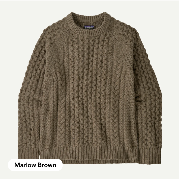 Recycled Wool-Blend Cable Knit Crewneck Sweater