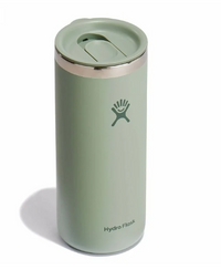 Tall insulated travel tumbler with sliding lid in sage green color