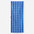 Rectangular towel with blue and white wavy geometric pattern displayed flat against white background
