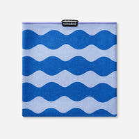 Square towel with blue and light blue wavy horizontal stripes pattern