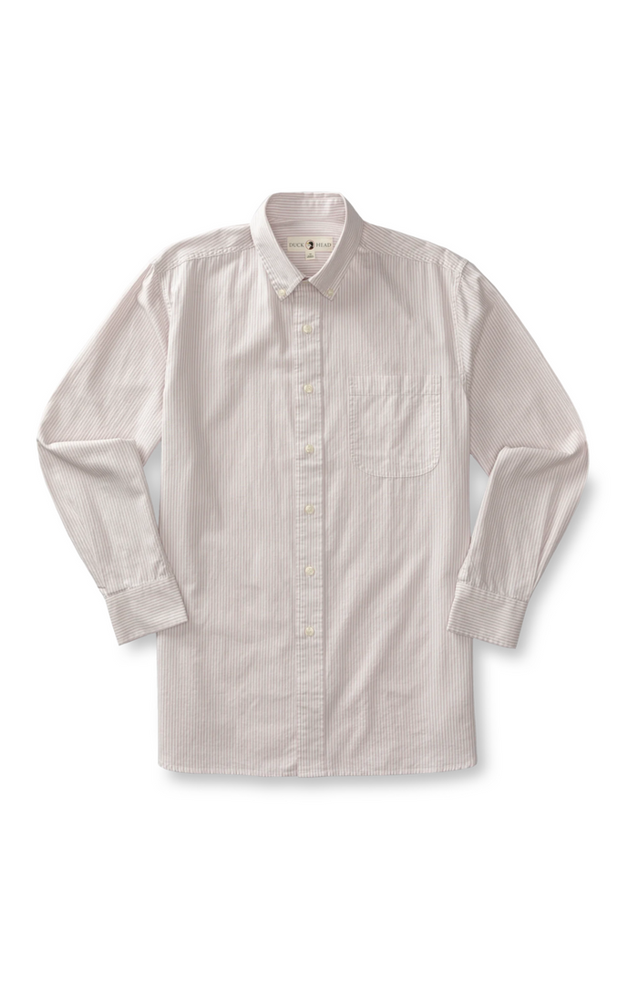 Duck Head Ms LS Cotton Oxford Sport Shirt - Collins Stripe Pale Pink