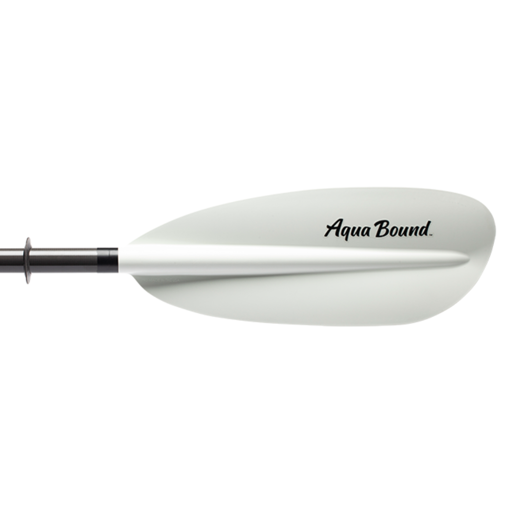 White kayak paddle blade with center ridge and black shaft connection