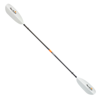 Two-piece kayak paddle with white blades and carbon fiber shaft with orange accents