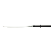 Two-piece kayak paddle with curved white blade and black handle shown in profile view