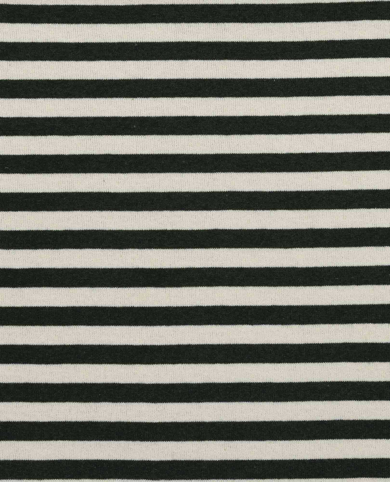 Dark green and cream striped knit fabric with horizontal pattern detail
